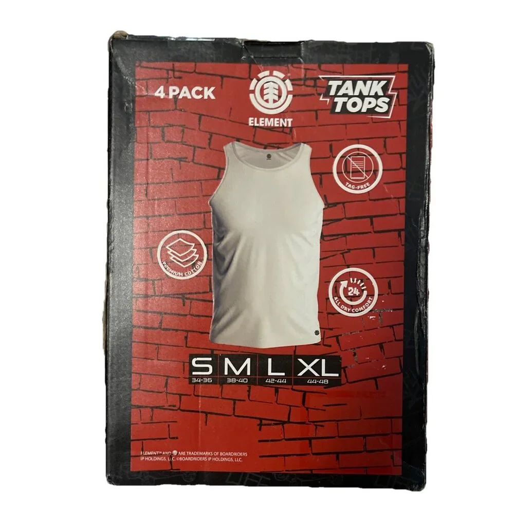 Black Element 4 Pack Skateboards Tank Top Sz L 42-44 Premium Cotton Tag Free NWT
